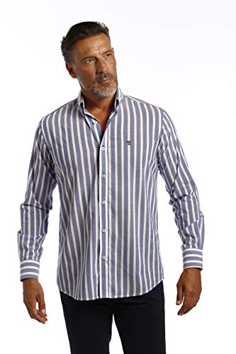 THE TIME OF BOCHA Camisa Hombre Rayas Azul Large