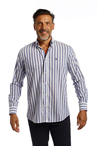 THE TIME OF BOCHA Camisa Hombre Rayas Azul Large