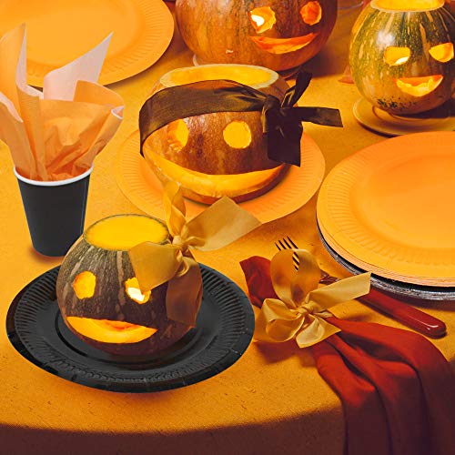 THE TWIDDLERS Juego de Mesa de 61 Piezas de Halloween - Incluye 20 Platos, 20 Vasos, 40 servilletas y un Fiesta Mantel y Accesorio - Desechable y con Decoración de Halloween