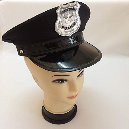 thematys Gorra de policía en Negro - Gorra de policía para Adultos Carnaval, Halloween y Cosplay