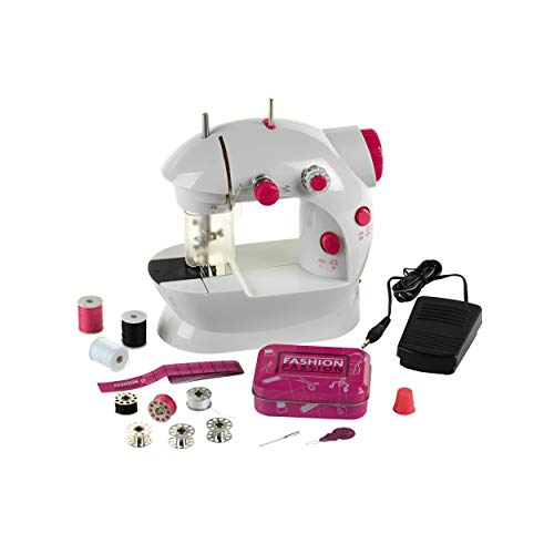 Theo Klein 7901 Máquina de coser para niños Fashion Passion, Con pedal para el pie, 2 velocidades y accesorios, Funciona a pilas y de forma manual, a partir de 8 años , 19,5 cm x 12,5 cm x 20 cm