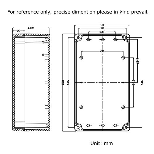 Therlan - Caja de plástico impermeable para proyectos (ABS IP65, 158 x 90 x 60 mm), color negro