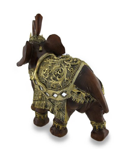 Things2Die4 Exotic Madera Look Trumpeting Madre y Ternero tailandés Estatua de Elefante