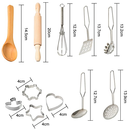 ThinkMax 15 Piezas Conjunto De Juego Chef Juegos De Pretexto De Vestuario De Cocina, Delantal De Cocina con Utensilios para Niñas (Rojo)