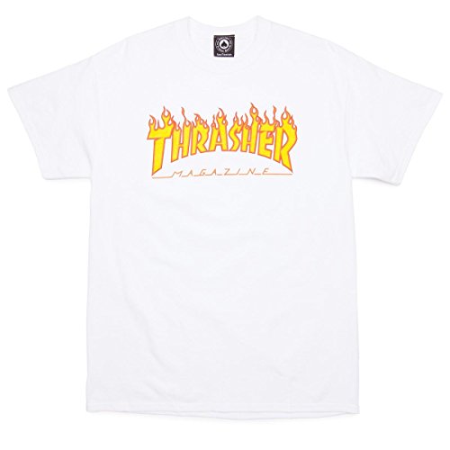 THRASHER Flame Camiseta, Unisex Adulto, White, S