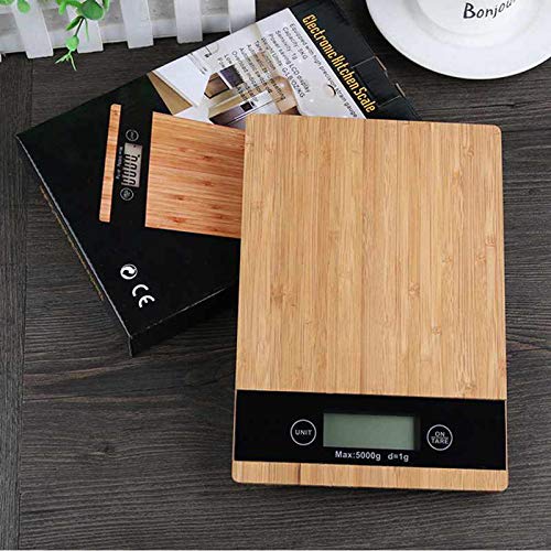 Tiamu 5000G / 1G 5 Kg Madera Bambú Báscula Digital de Pantalla LCD de Alta Definición Equilibrio Electrónico de Pantalla LCD HD Multifunción Apagado Automático