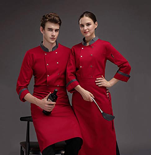 TIANMIAOTIAN Profesional Chef Chaqueta Largo/Corto Manga Escote Costuras Hotel Uniforme Chaqueta Delantal Sombrero Traje Unisex M-3XL,F,M