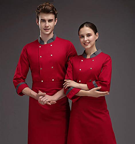 TIANMIAOTIAN Profesional Chef Chaqueta Largo/Corto Manga Escote Costuras Hotel Uniforme Chaqueta Delantal Sombrero Traje Unisex M-3XL,F,M