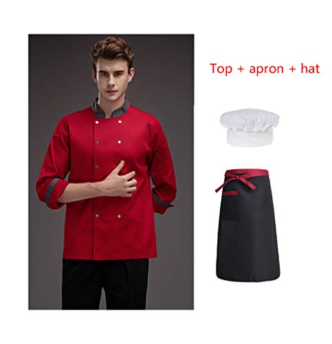 TIANMIAOTIAN Profesional Chef Chaqueta Largo/Corto Manga Escote Costuras Hotel Uniforme Chaqueta Delantal Sombrero Traje Unisex M-3XL,F,M