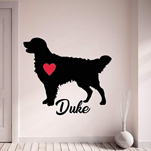 Tianpengyuanshuai Golden Retriever Dog Wall Decal Vinilo Personalizado Vinilo Decorativo Corazón Rojo Tienda de Mascotas Decoración 85x96cm