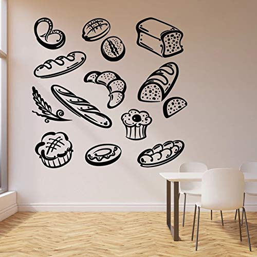 Tianpengyuanshuai Pan de Comida rápida Tatuajes de Pared panadería Productos de panadería Postre Cocina Restaurante decoración Puertas y Ventanas Pegatinas de Vinilo Mural 57x58cm