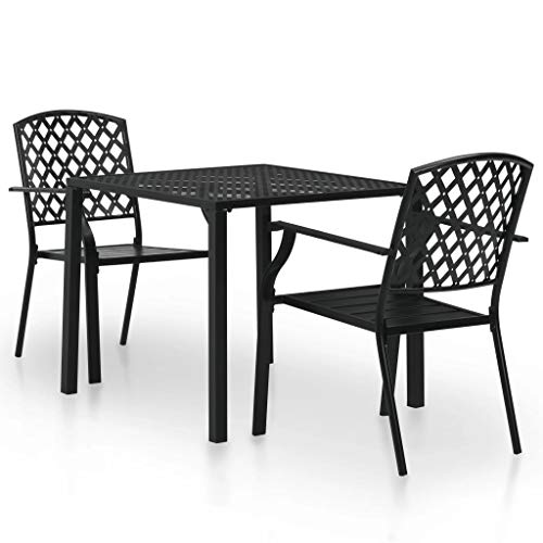 Tidyard Conjunto de Mesa y 2 Sillas Set de Muebles Bistro Conjunto de Comedor para Jardín Terraza Patio Comedor,Diseño de Malla,Estilo Industrial,Sillas de Comedor Apilable,Acero Negro