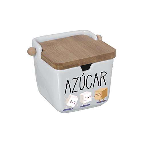 TIENDA EURASIA® Salero y Azucarero de Cocina - Cerámica con Tapa de Bambú - Diseño Original (Eres LA Sal DE MI Vida Y AZUCAR)