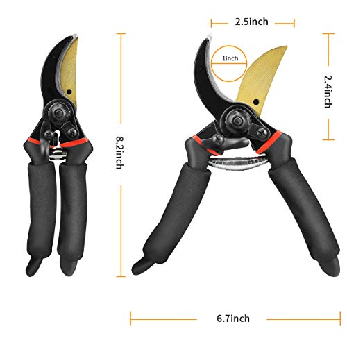 Tijeras de Podar, Achort Titanio de Primera Calidad Recortadoras de árboles Cortadoras de Jardín Secateur Cortadoras de Mano de Bypass con Bloqueo de Seguridad Esponja y protector de mango