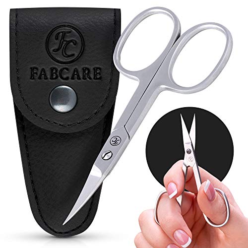 Tijeras profesionales para uñas FABCARE incluidos funda & ebook - Microdentado innovador - Tijeras para uñas extra afiladas con filo curvo - Para las uñas de las manos y los pies - Tijeras uñas