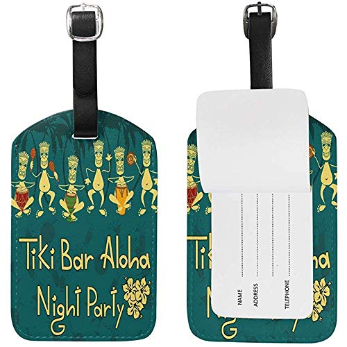 Tiki Bar Night Party Etiquetas de Equipaje Etiquetas de Viaje Titular de la Tarjeta de Nombre de Etiqueta para Equipaje Maleta Bolsa Mochilas, 2 Piezas