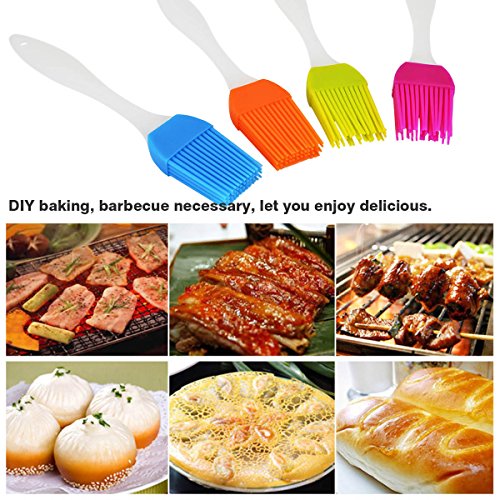 TIMESETL 4pcs Pinceles de repostería Suave y Duradero para Barbacoa Parrilla Brocha de Aceite Silicona con 4 Colores Utensilio de Cocina Resistentes al Calor y Esenciales