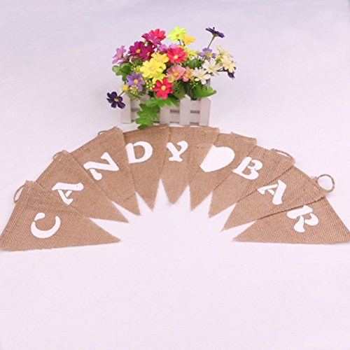 Tinksky Candy Bar Banner Heart Imprimir Hessian Pennant Triangle Burlap Banner Banderas del triángulo para la decoración del partido