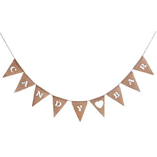 Tinksky Candy Bar Banner Heart Imprimir Hessian Pennant Triangle Burlap Banner Banderas del triángulo para la decoración del partido