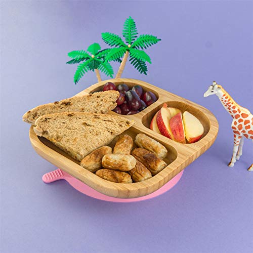Tiny Dining Bandeja Infantil con Compartimentos para la Comida - con Ventosa para Que no se mueva de su Sitio - Bambú - Rosa