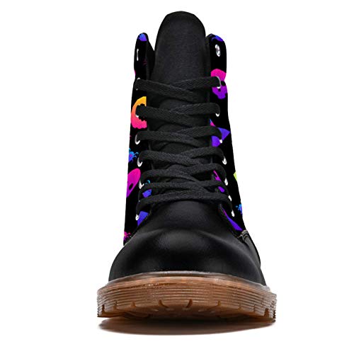 TIZORAX Botas de invierno para las mujeres Halloween fantasmas bruja sombreros arañas calaveras calabazas impresiones alta superior encaje clásico zapatos de la escuela, color Multicolor, talla 39 EU