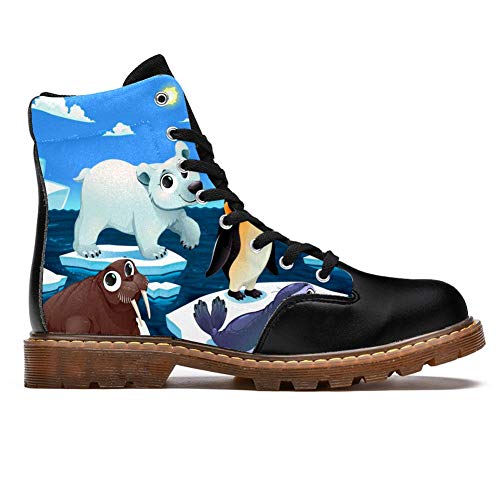 TIZORAX Botas de Invierno para Mujeres Animales Polares En El Hielo Impresiones de Alta Parte Superior Con Cordones Clásicos Zapatos de Escuela de Lona, color Multicolor, talla 41.5 EU