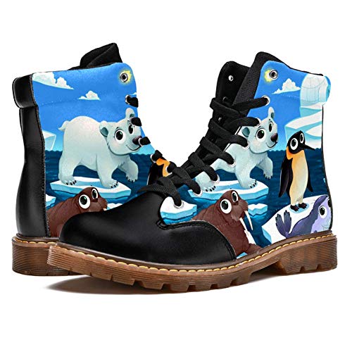 TIZORAX Botas de Invierno para Mujeres Animales Polares En El Hielo Impresiones de Alta Parte Superior Con Cordones Clásicos Zapatos de Escuela de Lona, color Multicolor, talla 41.5 EU