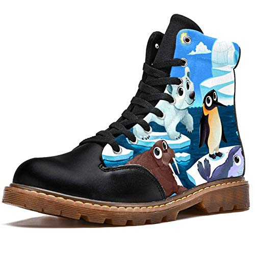 TIZORAX Botas de Invierno para Mujeres Animales Polares En El Hielo Impresiones de Alta Parte Superior Con Cordones Clásicos Zapatos de Escuela de Lona, color Multicolor, talla 41.5 EU