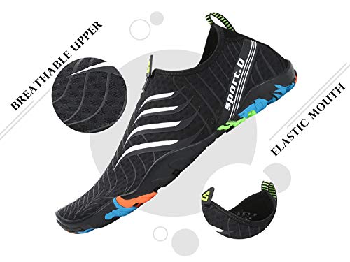 Tmaza Zapatos de Agua Hombre Mujer Secado Rápido Escarpines Piscina Respirable Antideslizante Zapatos de Surf para Buceo,Vela,Natacion Negro Blanco 40 EU