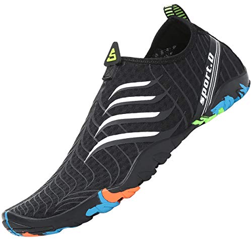 Tmaza Zapatos de Agua Hombre Mujer Secado Rápido Escarpines Piscina Respirable Antideslizante Zapatos de Surf para Buceo,Vela,Natacion Negro Blanco 40 EU