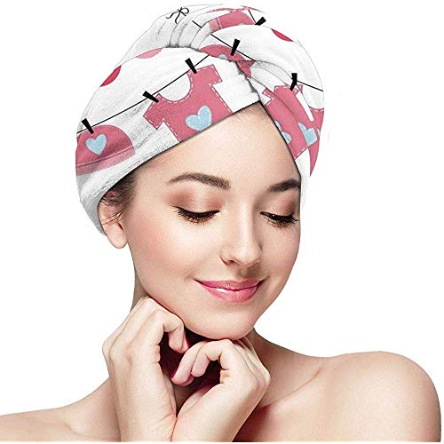 Toallas de Envoltura para el Cabello de Secado rápido Turbante, Secado de Ropa de bebé Sombrero Calcetines Servilleta con Figura de búho y Corazones, Gorro de Ducha Absorbente