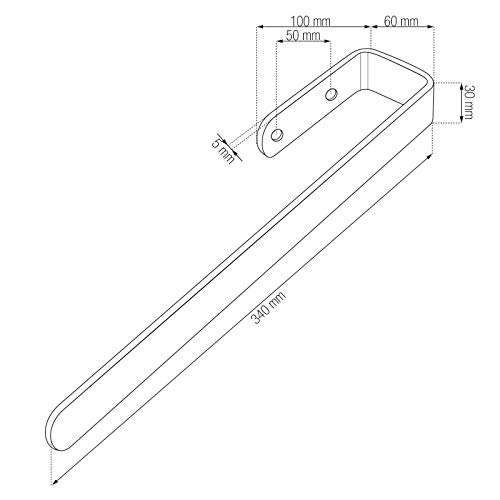 Toallero PAN para Montaje al Armario/Acero Inox Cepillado/Largo: 340 mm/Ancho: 60 mm/Alto: 30 mm/Espesador del