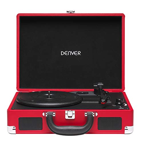 Tocadiscos Denver VPL-118RED de Tres velocidades 33 1/3,45,78 RPM. Altavoces 2 W. Rojo.