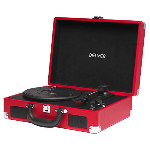 Tocadiscos Denver VPL-118RED de Tres velocidades 33 1/3,45,78 RPM. Altavoces 2 W. Rojo.