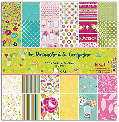 Toga ps154 un Dimanche a la campagne – Juego de 6 Hojas Papel 30,5 x 30,5 x 0,1 cm, Multicolor