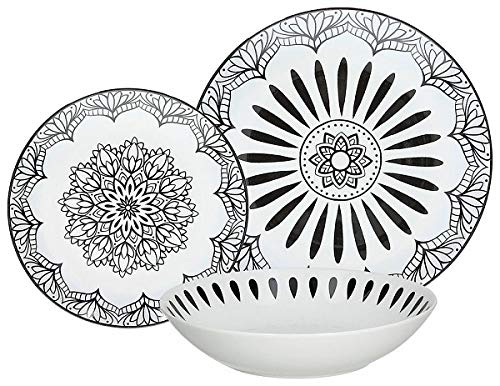 Tognana ME070185582 Mandala Black - Vajilla de porcelana (18 piezas)