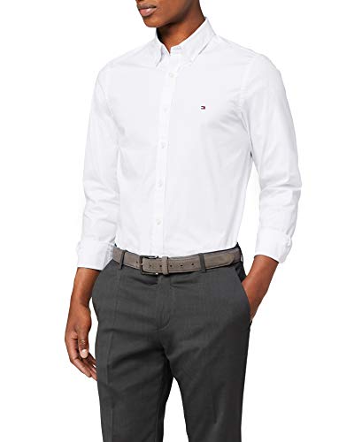 Tommy Hilfiger Core Stretch Slim Poplin Shirt Camisa, Blanco (Bright White 100), Small para Hombre