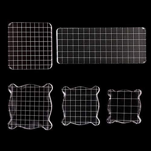 TONGXU 5PCS Bloques de Sellos Transparentes Bloques de Estampación de Acrílico con Líneas de Cuadrícula Herramientas para Manualidades Scrapbooking Tamaños Múltiples