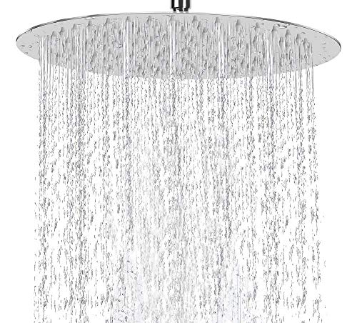 TONGXU Alcachofa de Ducha Redonda de Lluvia de Alta Presión Ultrafino Acero Inoxidable 304 Boquillas Autolimpiables Cromado para Baño 25cm