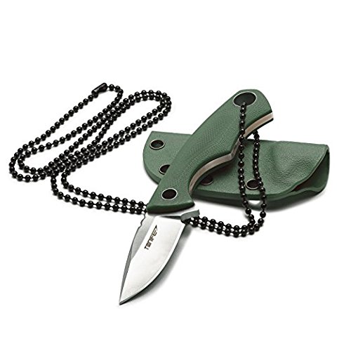 TONIFE - Cuchillo para cuello (hoja de 43 mm, longitud total 119 mm, con vaina de Kydex y cadena de bolas), Verde militar.