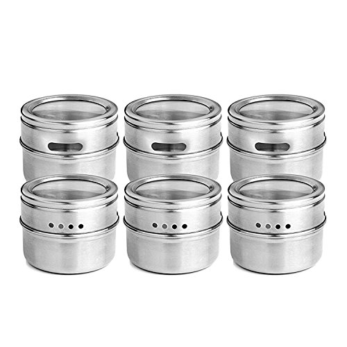 TOOGOO 6pzs/Juego Jarra de Especias magneticas de Tapa Clara Bote contenedor de Almacenamiento de Salsa Especia de Acero Inoxidable Sostenedor de condimento de Cocina Articulos para el hogar