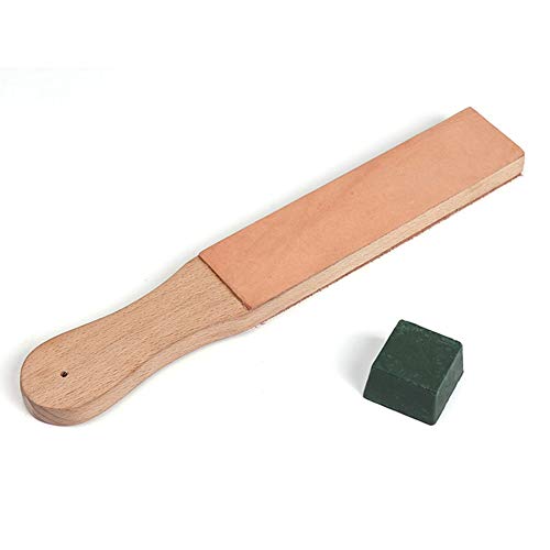 TOOGOO Cuchillo De Afilar De Cuero Con Manejar De Madera Maquinilla De Afeitar Tablero De Pulido Con Compuesto Polaco De 2 Lados Hecho De Cuero De Vacuno Curtido Con Verduras