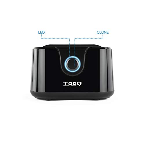 TooQ TQDS-802B - Base de conexion Docking Station con Doble Bahia SATA para Discos de 2.5" y 3.5", USB 3.0 y USB 2.0 Host, Funcion Clone Offline, Color Negro