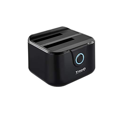 TooQ TQDS-802B - Base de conexion Docking Station con Doble Bahia SATA para Discos de 2.5" y 3.5", USB 3.0 y USB 2.0 Host, Funcion Clone Offline, Color Negro