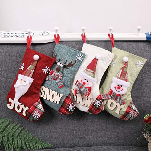 Topanke Calcetines Navidad Decoracion Medias de Navidad diseño de Papá Noel, Reno, Chimenea Calcetines, Felpa 3D, para Decoraciones de Navidad, Suministros de Fiesta(23 * 15 cm)