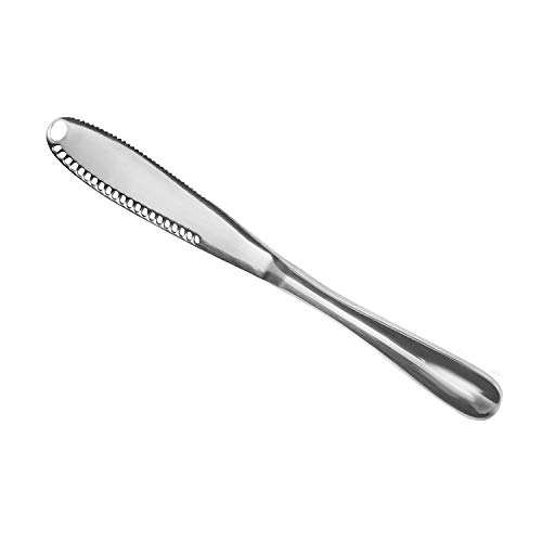 TopHGC Cuchillos de mantequilla de acero inoxidable, 3 en 1 cortador rizador y cuchillo de mantequilla con borde dentado, pulido espejo