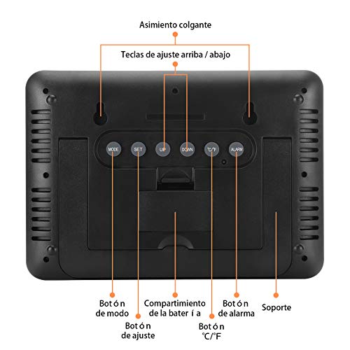 Topker LCD Digital de Pared Grande del termómetro del Reloj del Calendario de Escritorio Medidor de Tiempo Alarma electrónica Interiores Temperatura