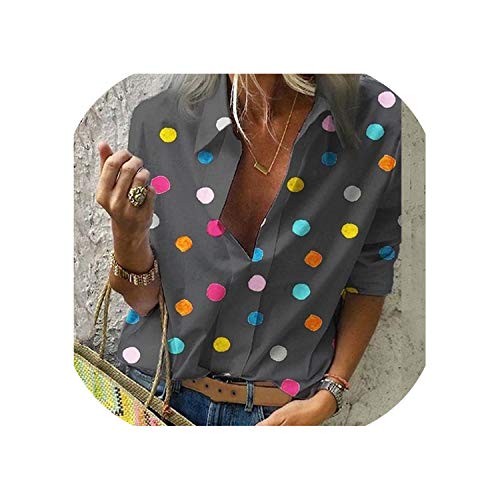 Tops Blusa de Manga Larga para Mujer, Estilo Informal, con Estampado de Lunares, para Trabajo, Oficina, para Mujer, Gris, XL