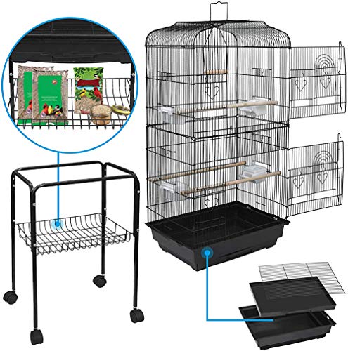 TOPYL 64''Grande Rodillo Jaula De Aves Hierro Parajado,Jaula para Cockatiel Sun Conure,Periquito Lovebird Medio Pet House con Rodillo Stand & Estante De Almacenamiento