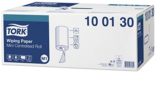 Tork 100130 Papel de secado Advanced de 1 capa compatible con el sistema de alimentación central pequeño M1, blanco, 11 rollos x 120m